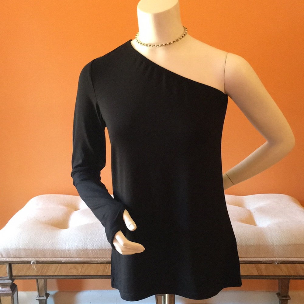 Black one shoulder long sleeve top
